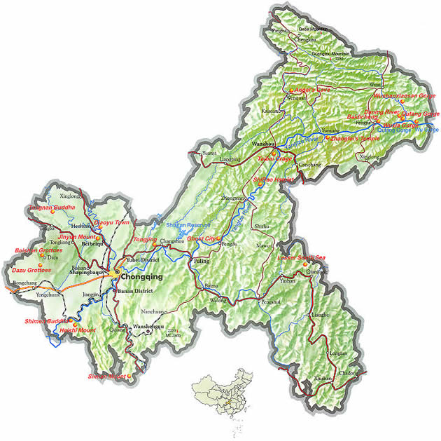 Map of Chongqing, China - Chongqing travel guide - Chongqing travel guide, Chongqing China travel services, Chongqing tours