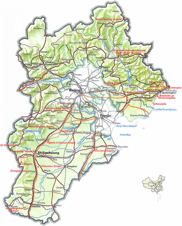 Map of Hebei Province, China - Hebei travel guide - China travel guide, Hebei China travel services, Hebei tours