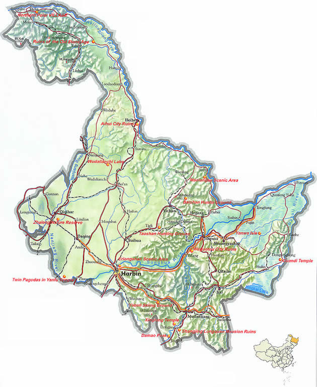 Map of Heilongjiang Province, China - Heilongjiang travel guide - China travel guide, Heilongjiang China travel services, Heilongjiang tours