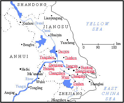 Map of Jiangsu Province, China - Jiangsu Province travel guide - China travel guide, Jiangsu China travel services, Jiangsu tours