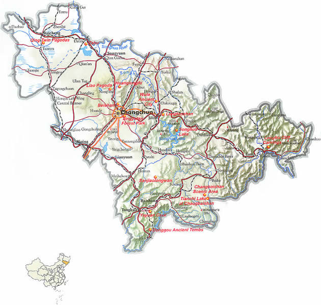 Map of Jilin Province, China - Jilin travel guide - China travel guide, Jilin China travel services, Jilin tours