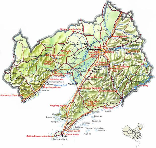 Map of Liaoning Province, China - Liaoning travel guide - China travel guide, Liaoning China travel services, Liaoning tours