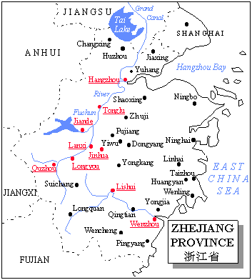 Map of Zhejiang Province, China- Zhejiang travel guide - China travel guide, Zhejiang China travel services, Zhejiang tours