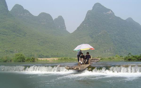 rafting by bamboo on Yulong river,yangshuo
